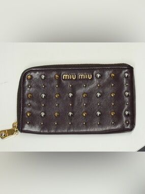Miu Miu Leather Zip Studded Wallet